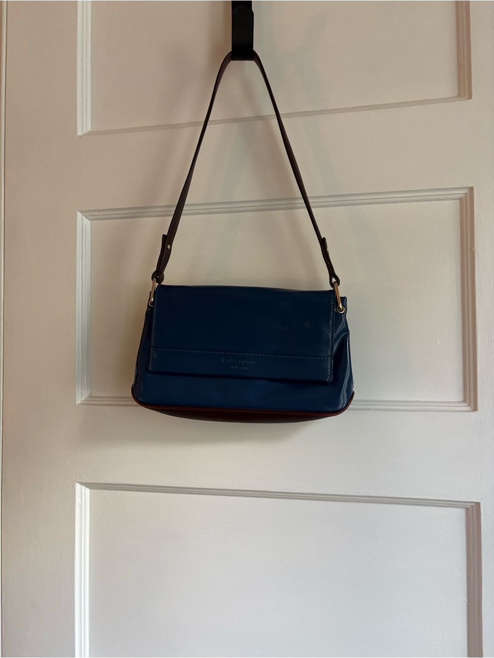 kate spade Blue Leather Shoulder Bag with Brown Trim
